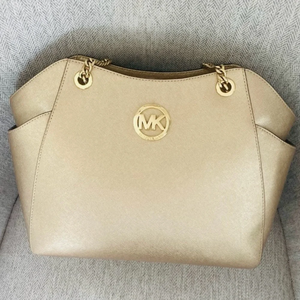 Michael Kors Saffiano Leather Gold Chain Tote Bag